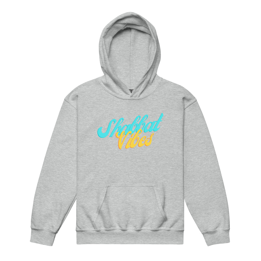 Shabbat Vibes Jewish pride kids heavy blend hoodie in Sport Grey - lifestyle shot