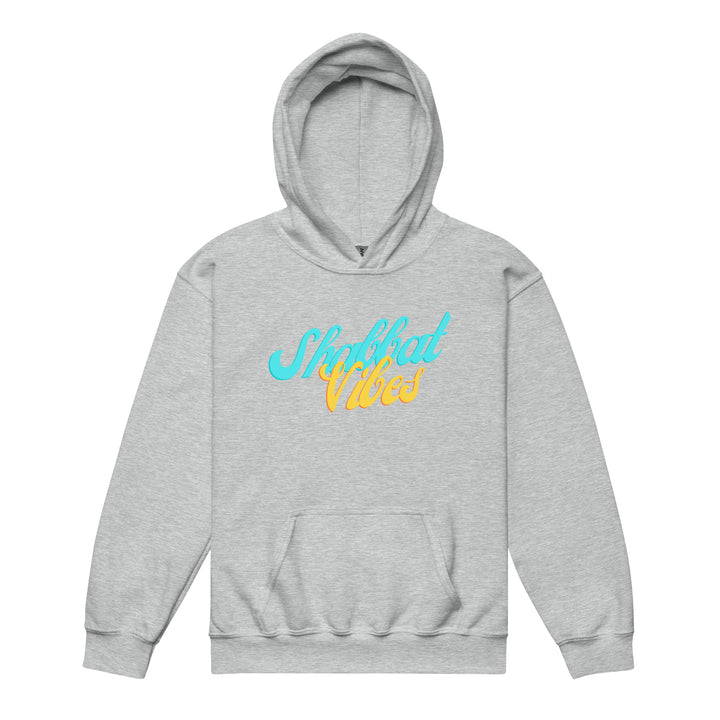 Shabbat Vibes Jewish pride kids heavy blend hoodie in Sport Grey - lifestyle shot