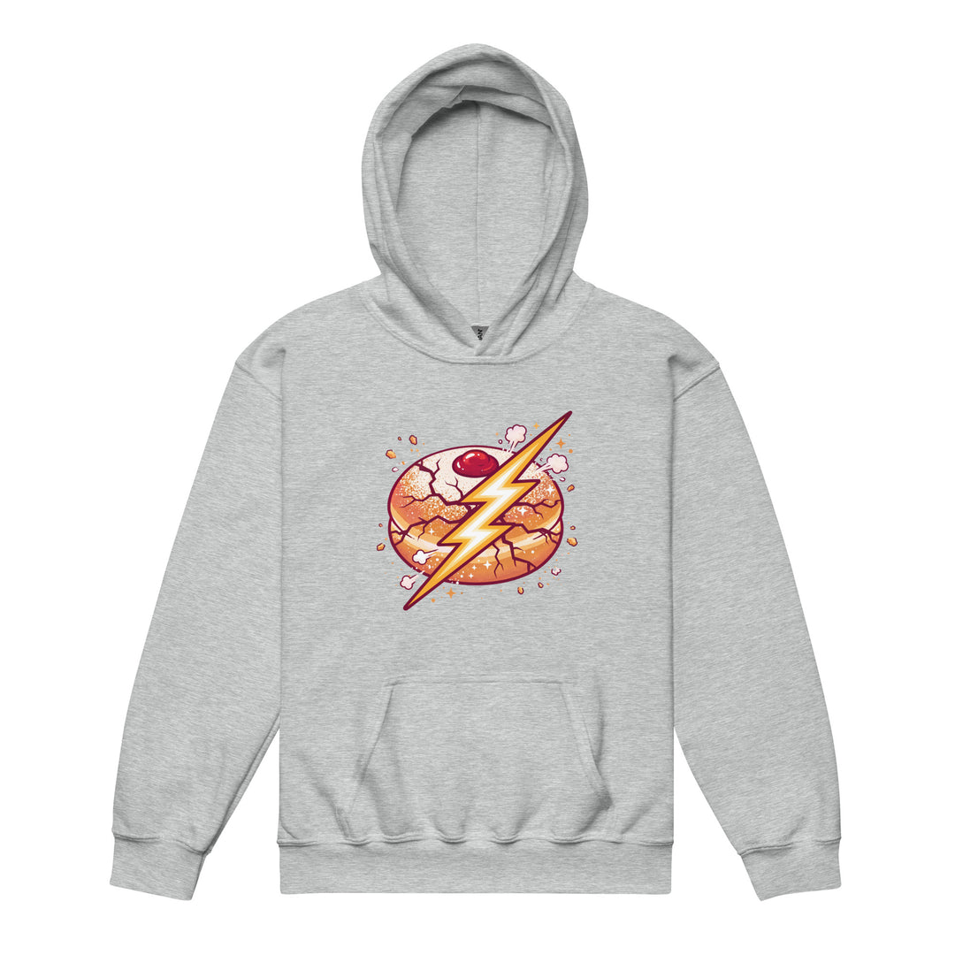 Sufganiyah Lightning Jewish pride kids heavy blend hoodie in Sport Grey - side view