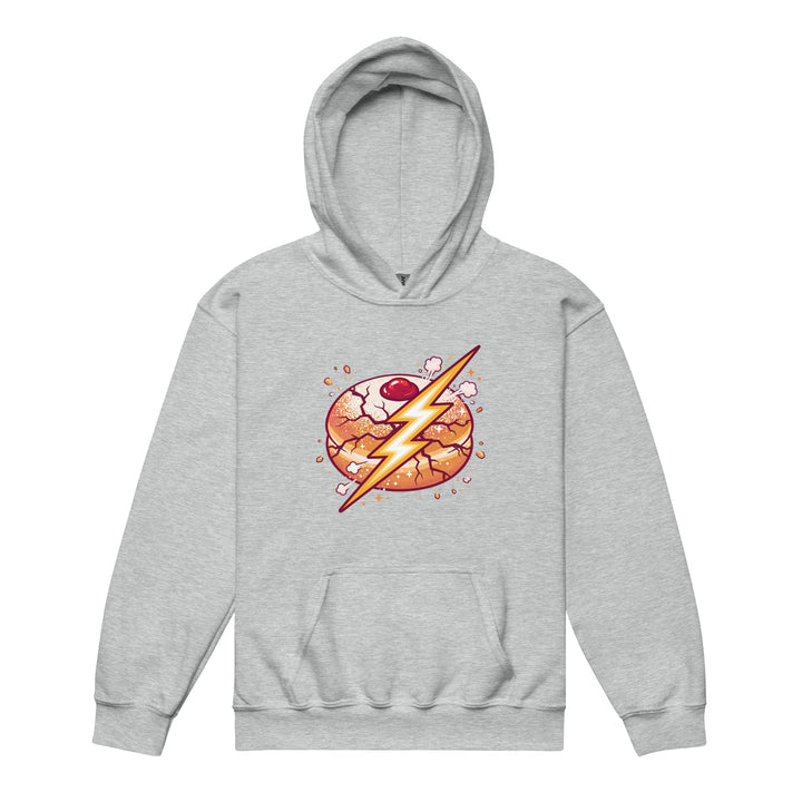Sufganiyah Lightning Jewish pride kids heavy blend hoodie in Sport Grey - side view
