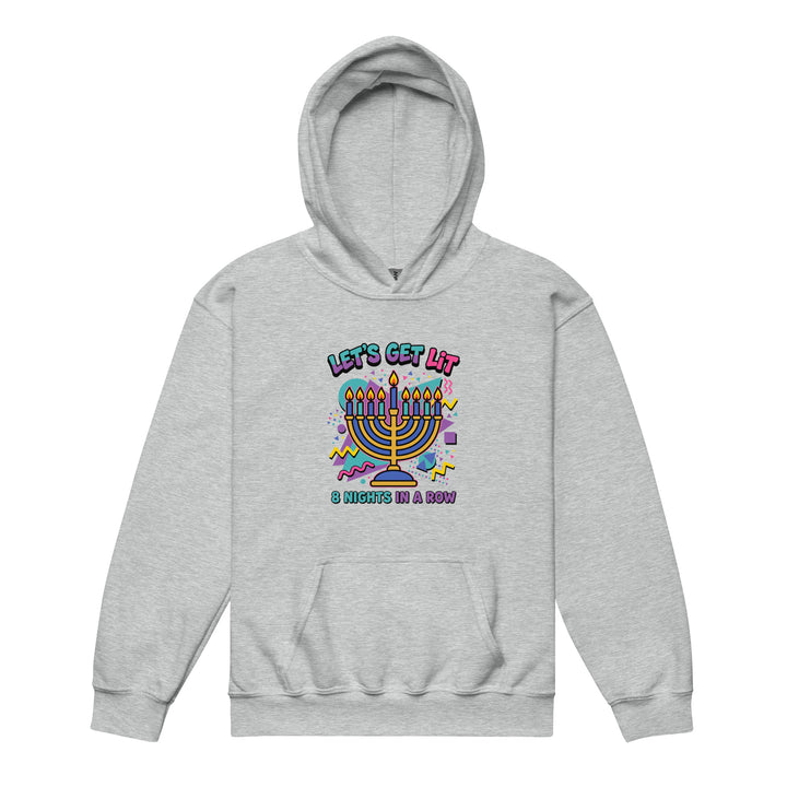 Lets Get Lit 90s Jewish pride kids heavy blend hoodie in Sport Grey - lifestyle shot