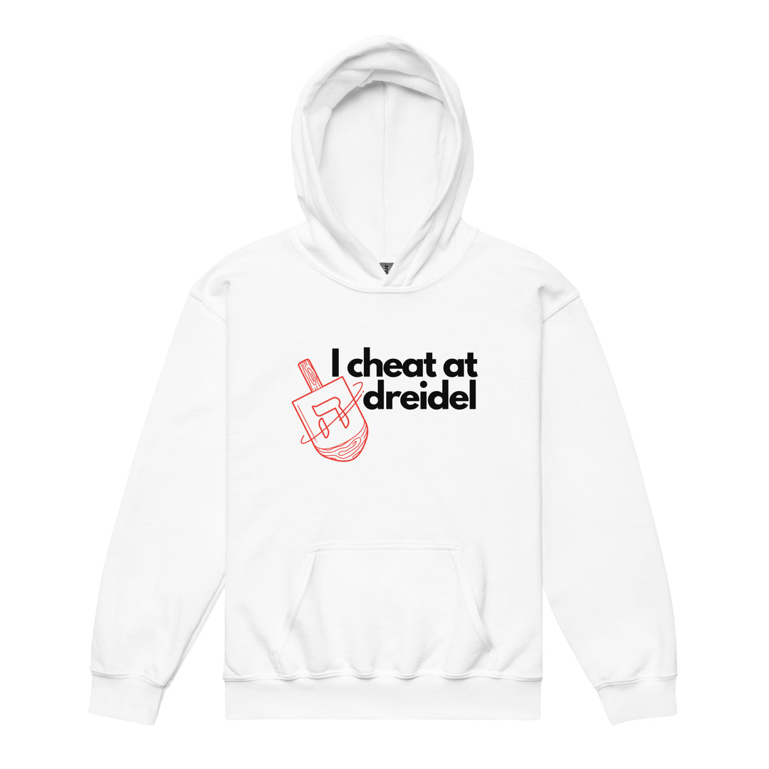 I Cheat At Dreidel Jewish pride kids heavy blend hoodie in White - close-up