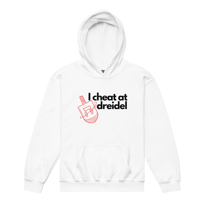 I Cheat At Dreidel Jewish pride kids heavy blend hoodie in White - close-up
