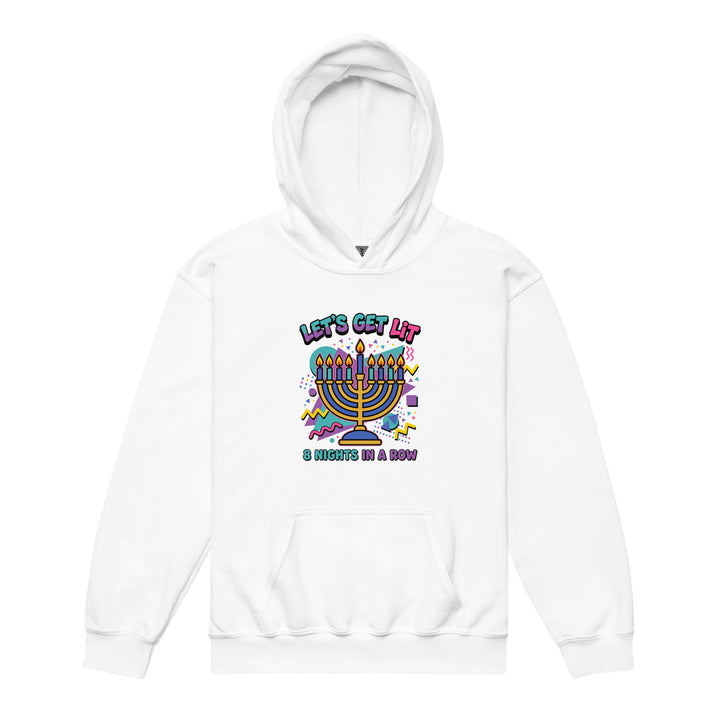 Lets Get Lit 90s Jewish pride kids heavy blend hoodie in White - side view