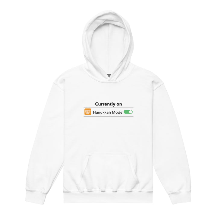 Hanukkah Mode Jewish pride kids heavy blend hoodie in White - front view