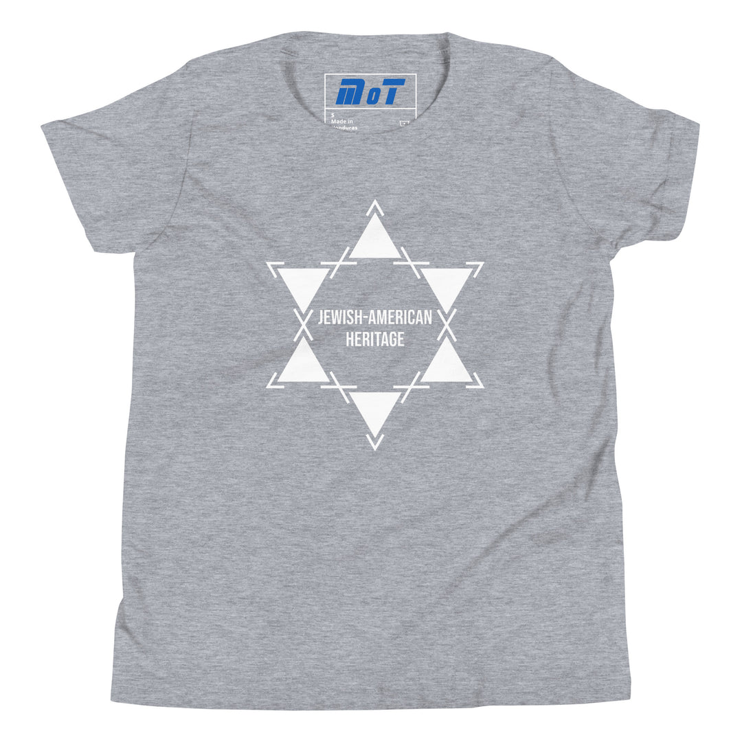 Jewish American Heritage Jewish pride kids short sleeve t-shirt in Athletic Heather - close-up