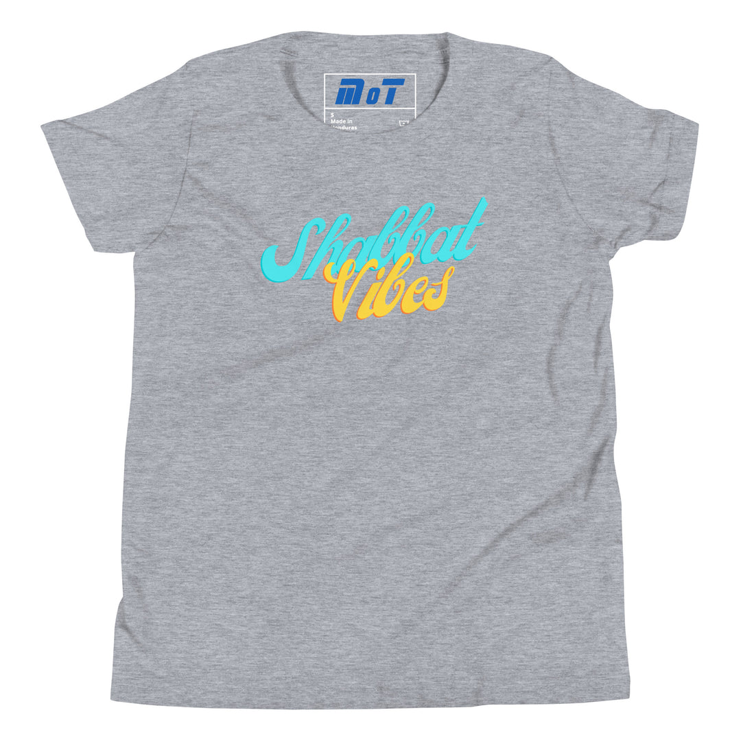 Shabbat Vibes Jewish pride kids short sleeve t-shirt in Athletic Heather - front view