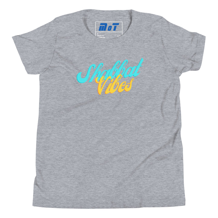 Shabbat Vibes Jewish pride kids short sleeve t-shirt in Athletic Heather - front view