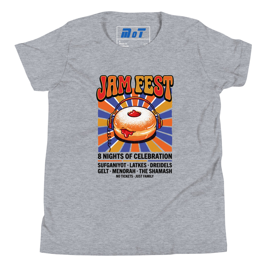 Jam Fest 8 Nights Jewish pride kids short sleeve t-shirt in Athletic Heather - flat lay