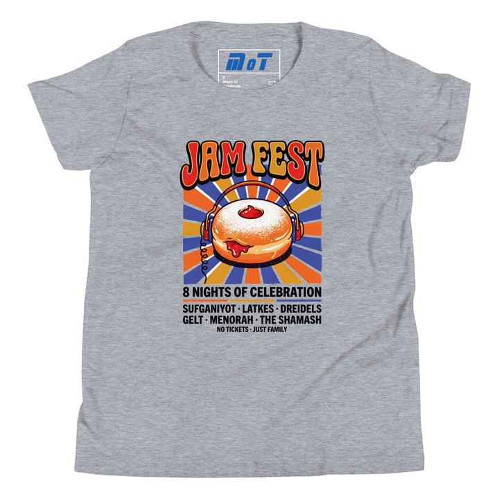 Jam Fest 8 Nights Jewish pride kids short sleeve t-shirt in Athletic Heather - flat lay
