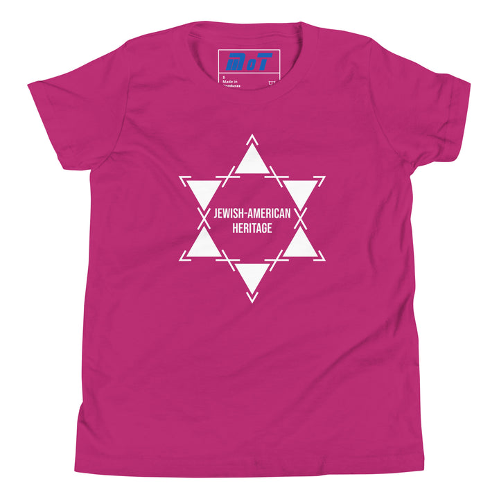 Jewish American Heritage Jewish pride kids short sleeve t-shirt in Berry - folded view