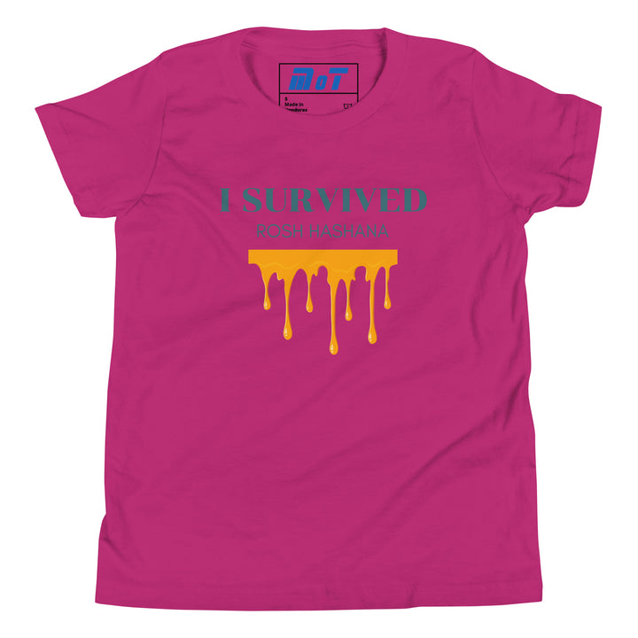 I Survived Rosh HaShana Jewish pride kids short sleeve t-shirt in Berry - close-up