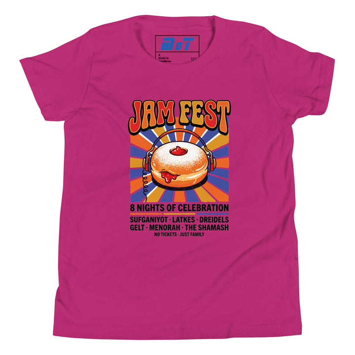 Jam Fest 8 Nights Jewish pride kids short sleeve t-shirt in Berry - detail view