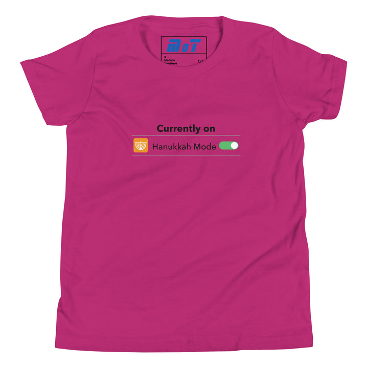 Hanukkah Mode Jewish pride kids short sleeve t-shirt in Berry - close-up