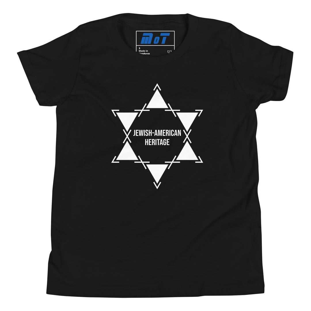 Jewish American Heritage Jewish pride kids short sleeve t-shirt in Black - back view