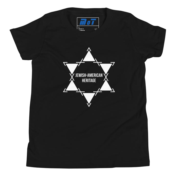 Jewish American Heritage Jewish pride kids short sleeve t-shirt in Black - back view