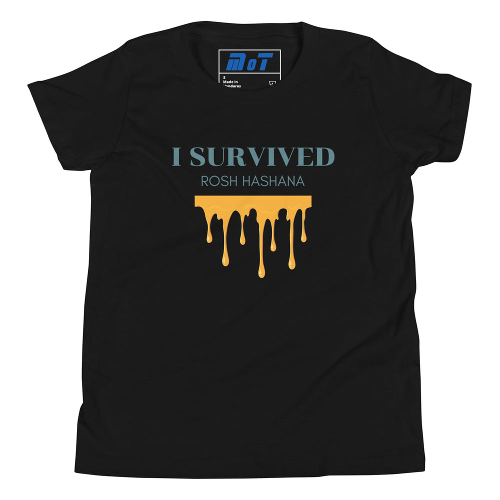 I Survived Rosh HaShana Jewish pride kids short sleeve t-shirt in Black - back view
