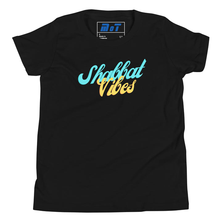 Shabbat Vibes Jewish pride kids short sleeve t-shirt in Black - front view