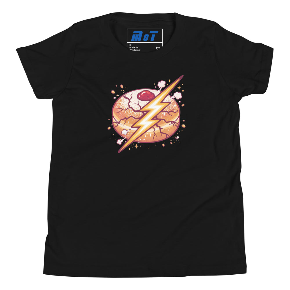 Sufganiyah Lightning Jewish pride kids short sleeve t-shirt in Black - back view