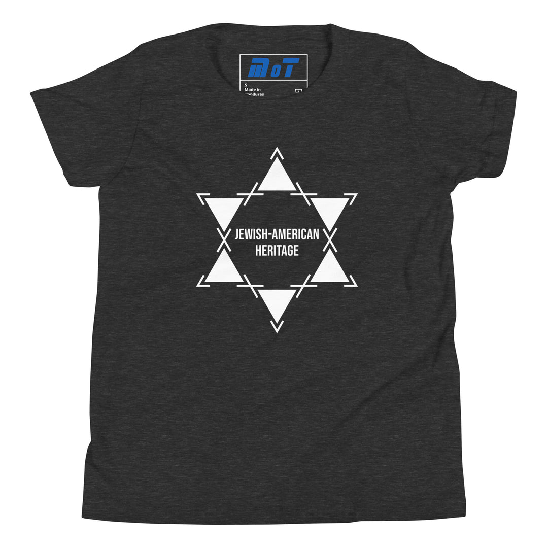 Jewish American Heritage Jewish pride kids short sleeve t-shirt in Dark Grey Heather - side view