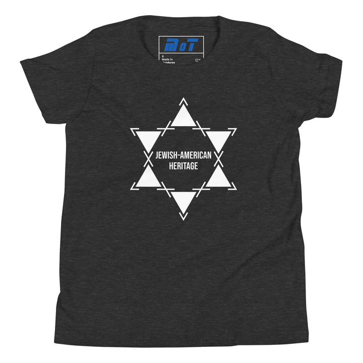 Jewish American Heritage Jewish pride kids short sleeve t-shirt in Dark Grey Heather - side view