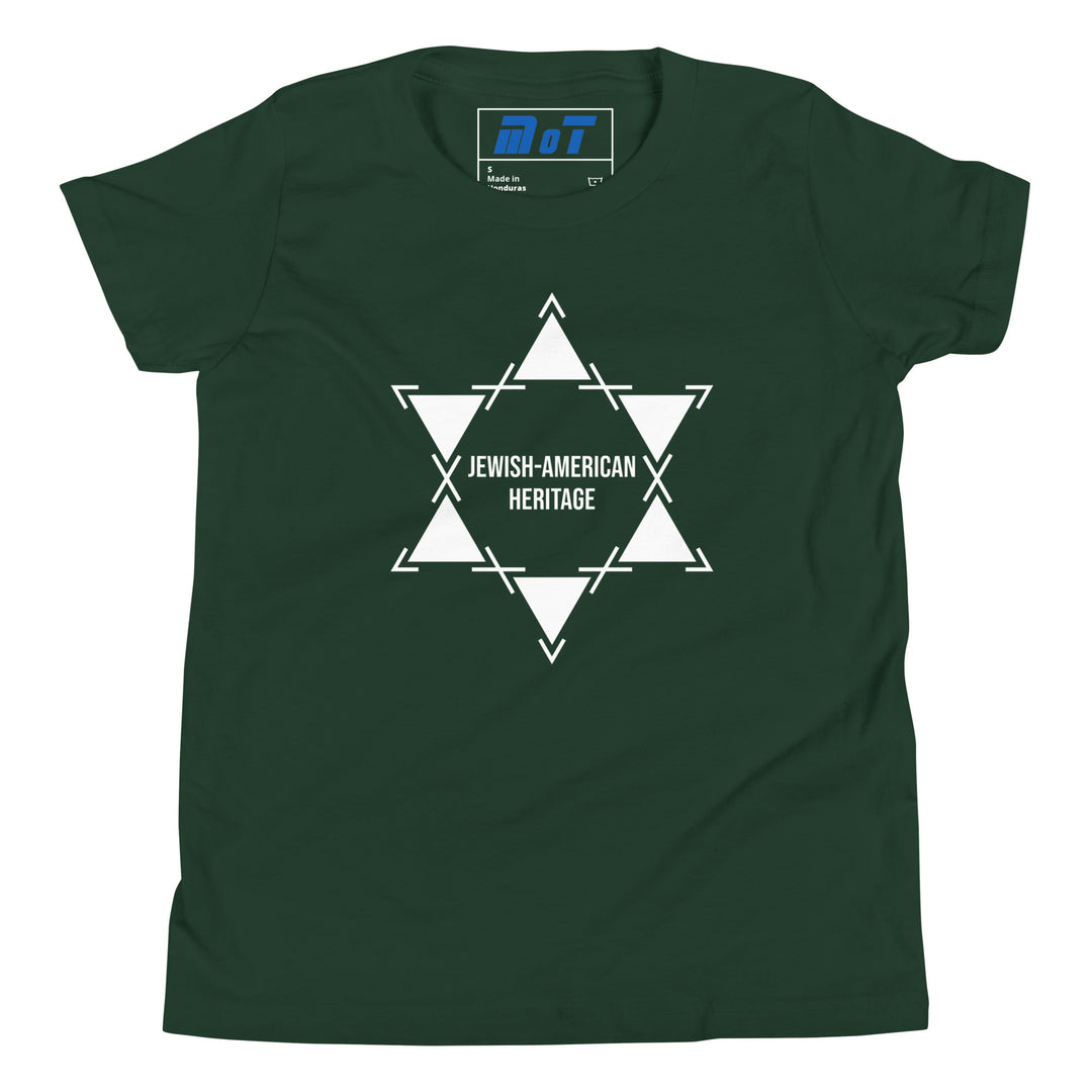 Jewish American Heritage Jewish pride kids short sleeve t-shirt in Forest - flat lay
