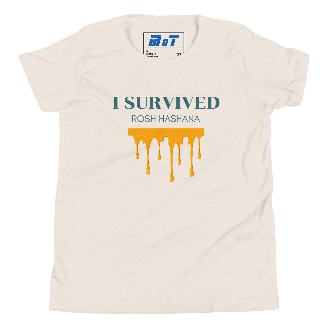 I Survived Rosh HaShana Jewish pride kids short sleeve t-shirt in Heather Dust - front view