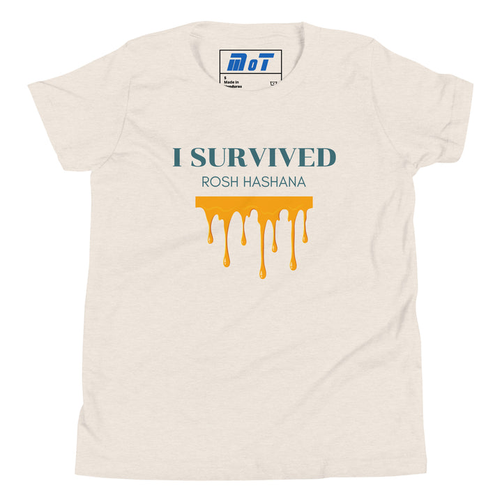 I Survived Rosh HaShana Jewish pride kids short sleeve t-shirt in Heather Dust - front view