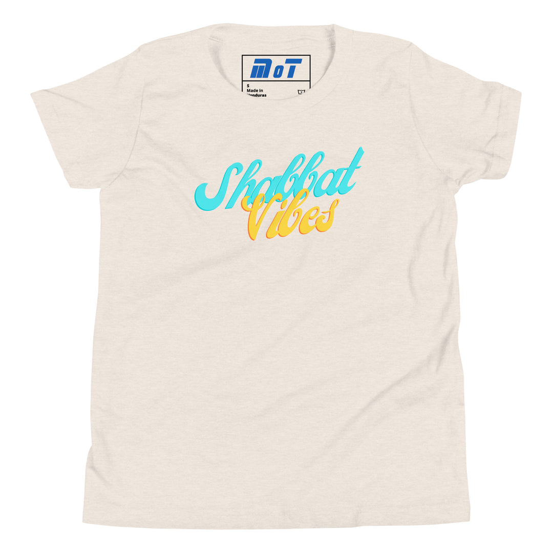 Shabbat Vibes Jewish pride kids short sleeve t-shirt in Heather Dust - detail view