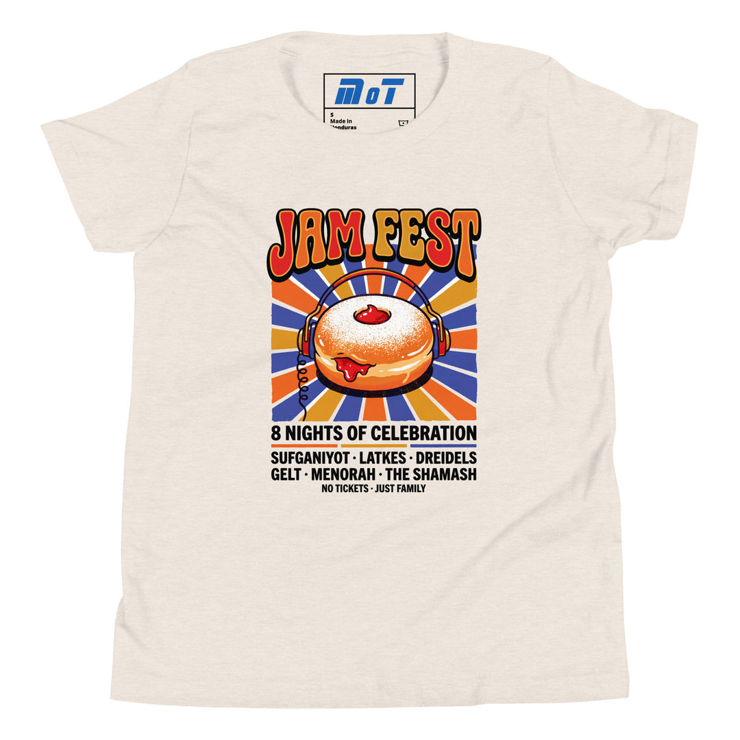 Jam Fest 8 Nights Jewish pride kids short sleeve t-shirt in Heather Dust - folded view