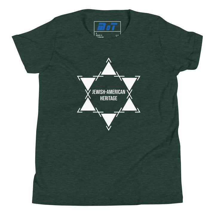 Jewish American Heritage Jewish pride kids short sleeve t-shirt in Heather Forest - front view