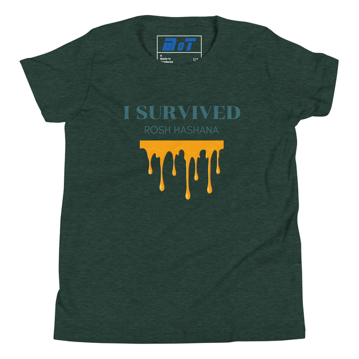 I Survived Rosh HaShana Jewish pride kids short sleeve t-shirt in Heather Forest - flat lay