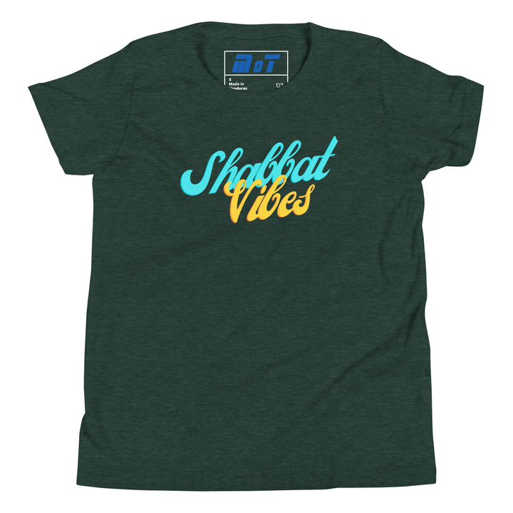 Shabbat Vibes Jewish pride kids short sleeve t-shirt in Heather Forest - side view