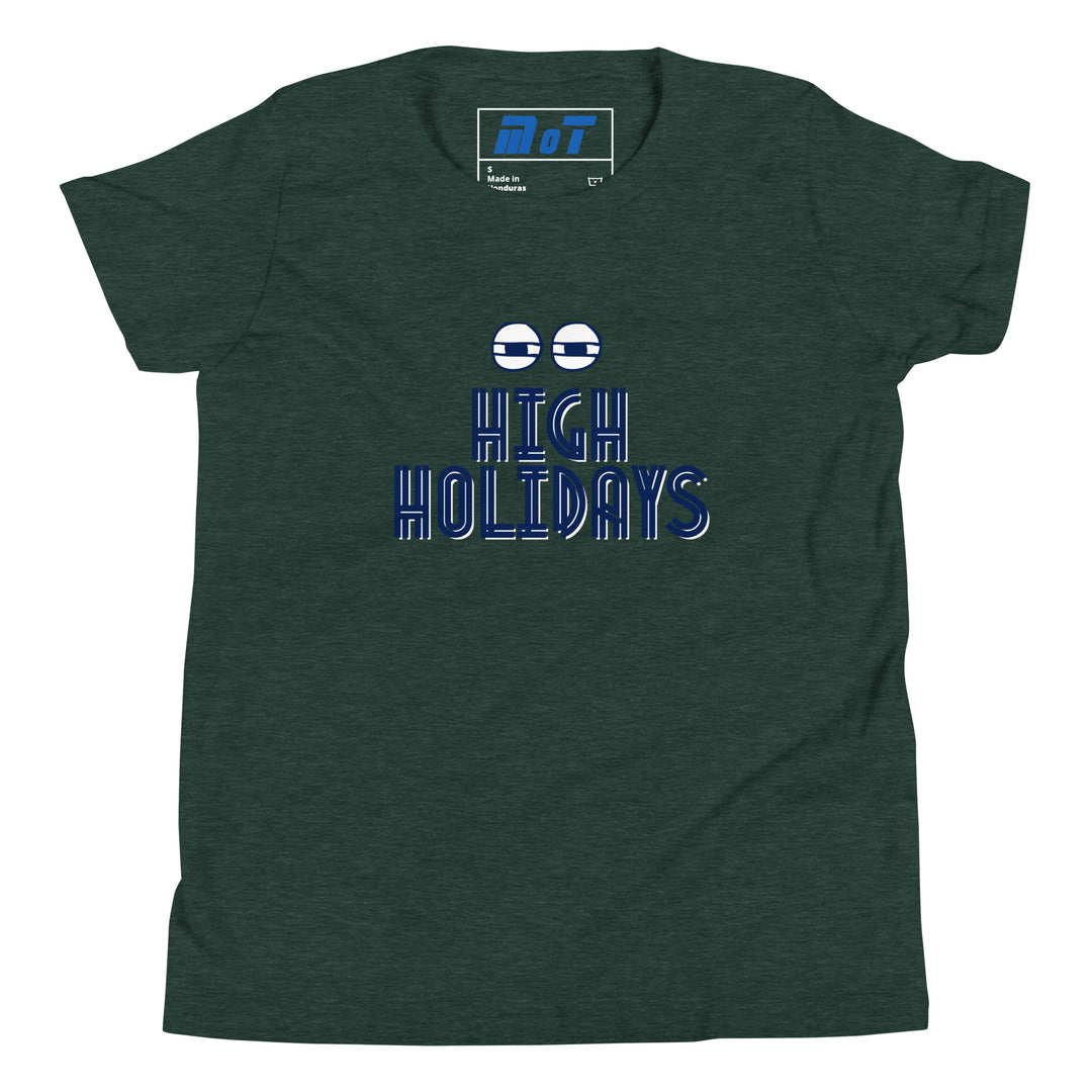 High Holidays Jewish pride kids short sleeve t-shirt in Heather Forest - front view