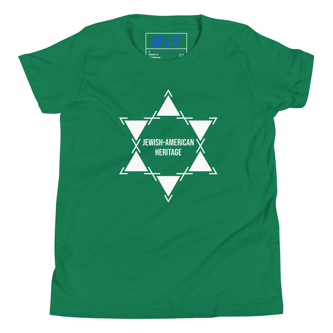 Jewish American Heritage Jewish pride kids short sleeve t-shirt in Kelly - back view