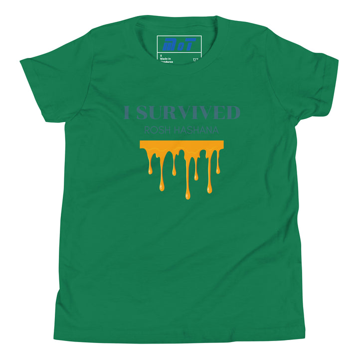 I Survived Rosh HaShana Jewish pride kids short sleeve t-shirt in Kelly - lifestyle shot