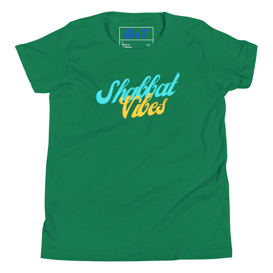 Shabbat Vibes Jewish pride kids short sleeve t-shirt in Kelly - folded view