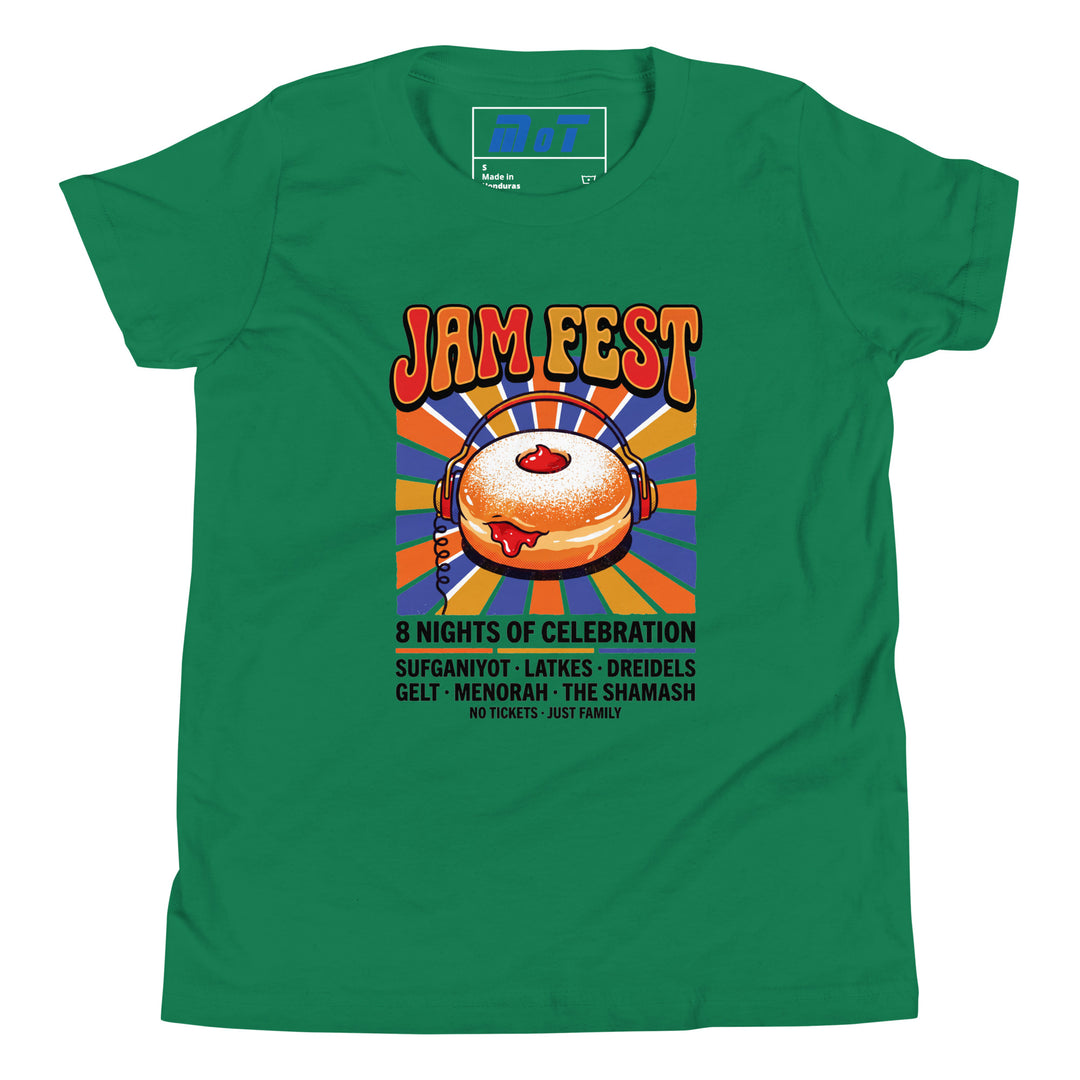 Jam Fest 8 Nights Jewish pride kids short sleeve t-shirt in Kelly - front view