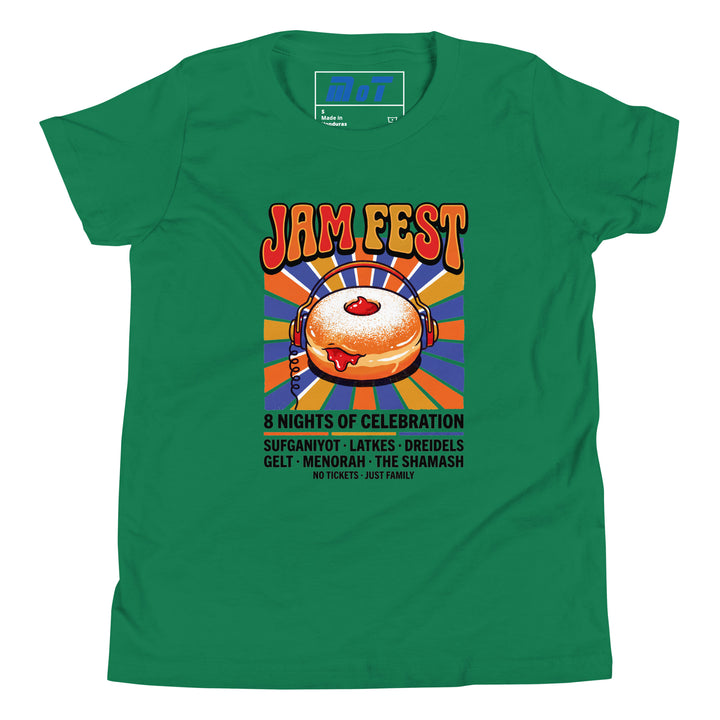 Jam Fest 8 Nights Jewish pride kids short sleeve t-shirt in Kelly - front view