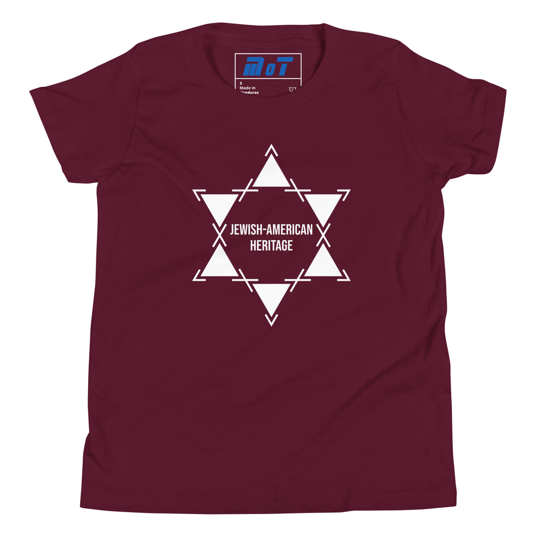 Jewish American Heritage Jewish pride kids short sleeve t-shirt in Maroon - close-up