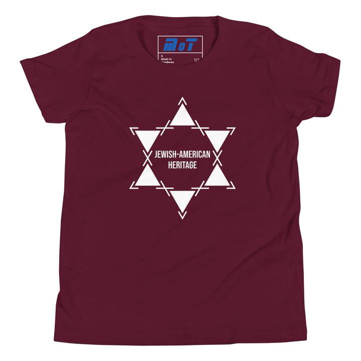 Jewish American Heritage Jewish pride kids short sleeve t-shirt in Maroon - close-up