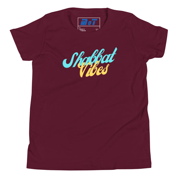Shabbat Vibes Jewish pride kids short sleeve t-shirt in Maroon - detail view
