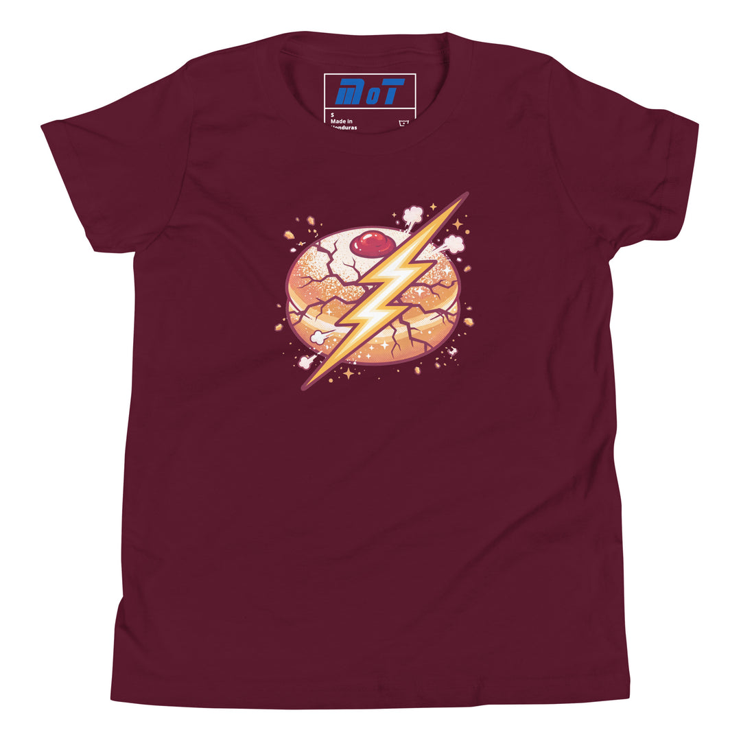 Sufganiyah Lightning Jewish pride kids short sleeve t-shirt in Maroon - front view