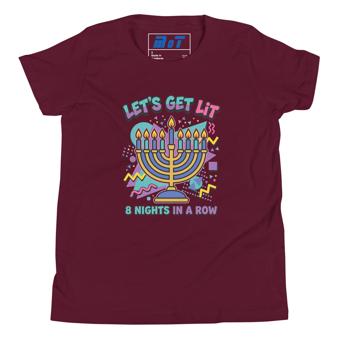 Lets Get Lit 90s Jewish pride kids short sleeve t-shirt in Maroon - front view