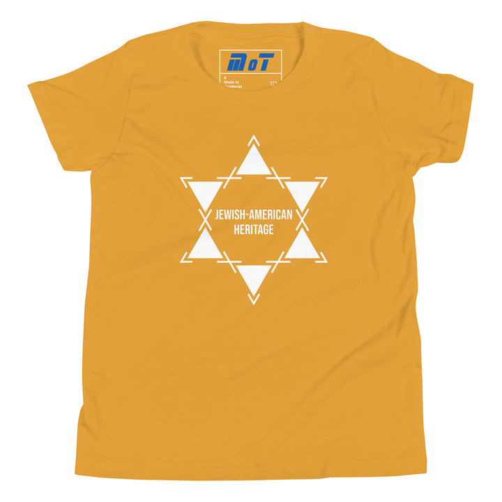 Jewish American Heritage Jewish pride kids short sleeve t-shirt in Mustard - flat lay