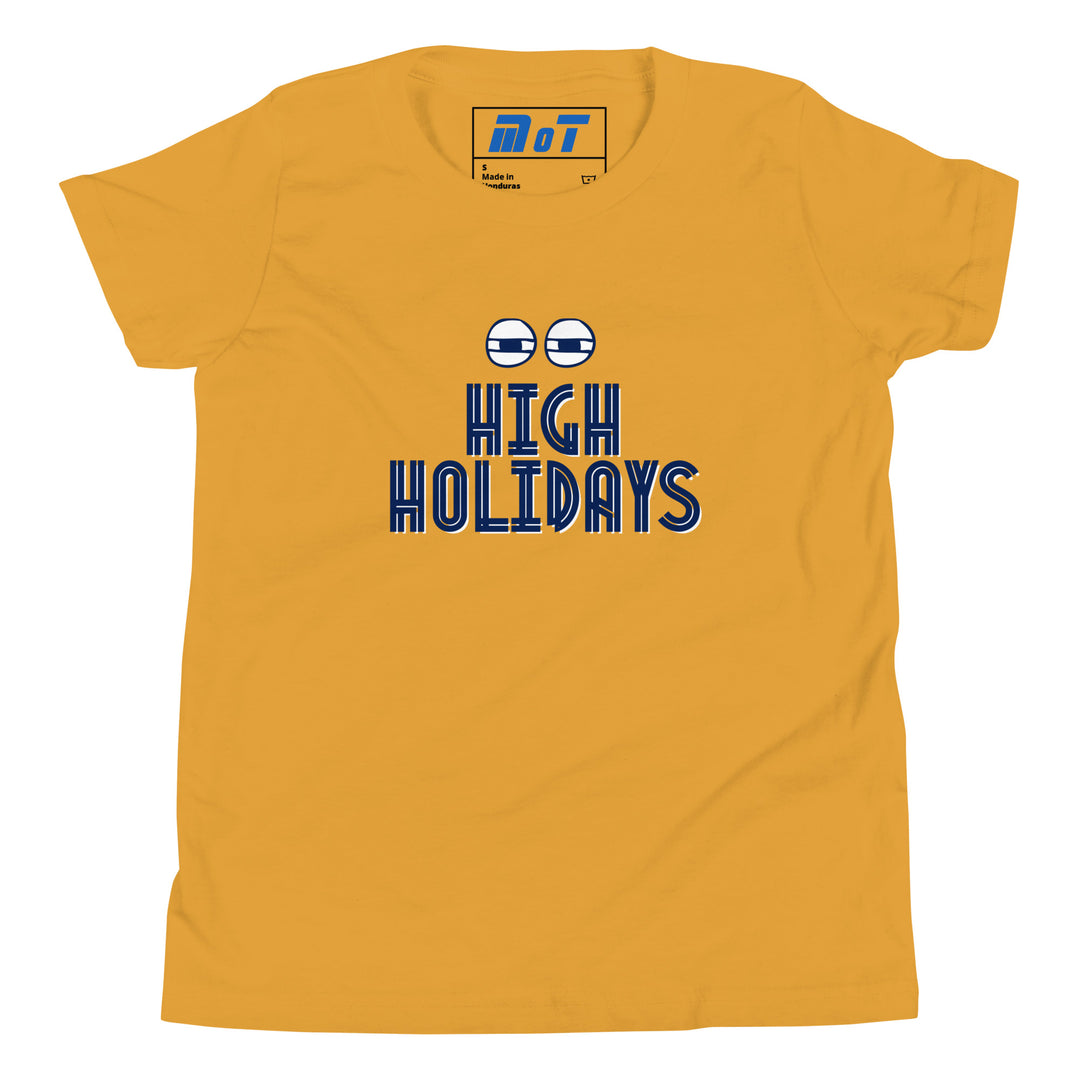 High Holidays Jewish pride kids short sleeve t-shirt in Mustard - close-up