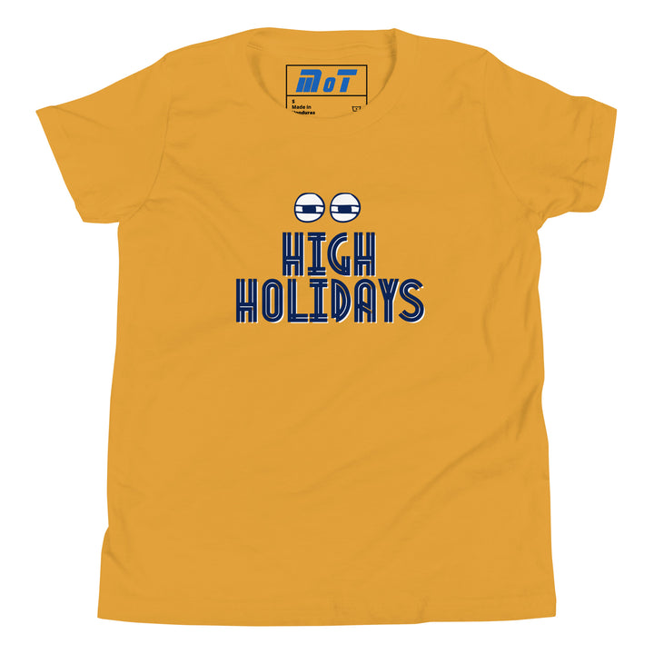High Holidays Jewish pride kids short sleeve t-shirt in Mustard - close-up
