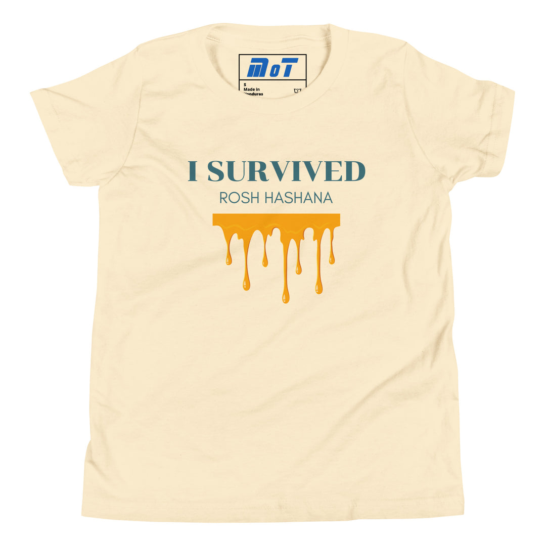 I Survived Rosh HaShana Jewish pride kids short sleeve t-shirt in Natural - back view