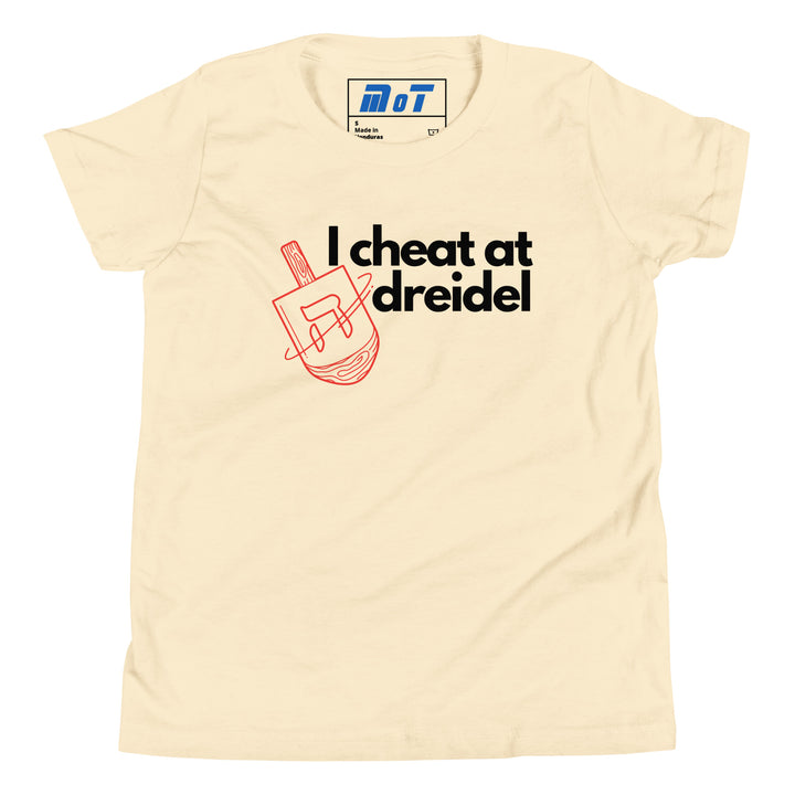 I Cheat At Dreidel Jewish pride kids short sleeve t-shirt in Natural - front view