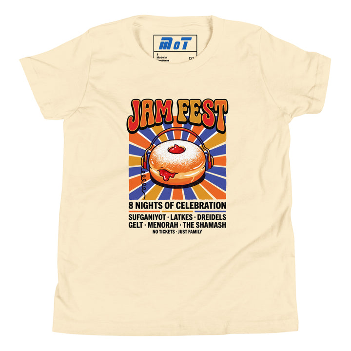 Jam Fest 8 Nights Jewish pride kids short sleeve t-shirt in Natural - front view